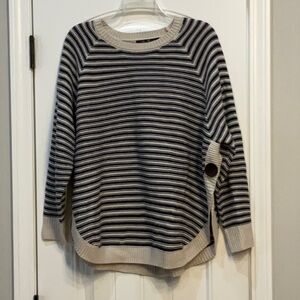 Classic Black and Cream Striped Crew Neck Sweater